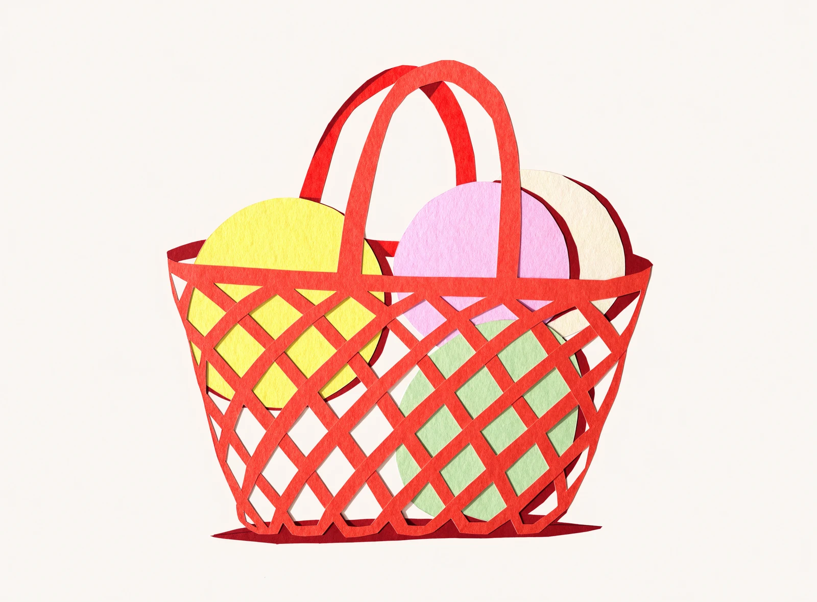 Red illustrated basket of colorful tokens